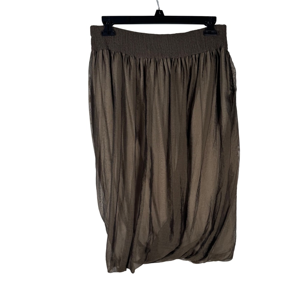 Lafayette 148 New York Silk Blend Bubble Hem Skirt Womens 6 Bronze Brown Smocked